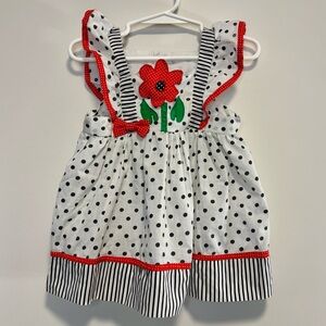 Vintage Cradle Togs White Polka Dot Flower Appliqué Pinafore Dress Girl 24 Month